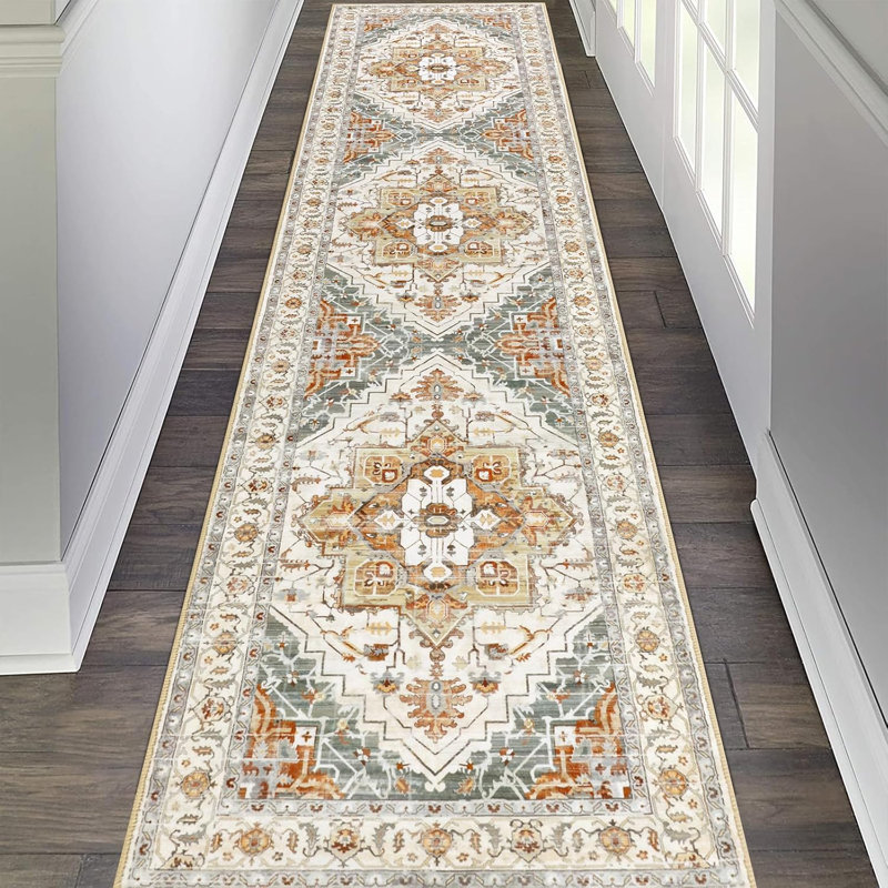 Area Rug, Orange/Gray, Runner 2' x 7'10"