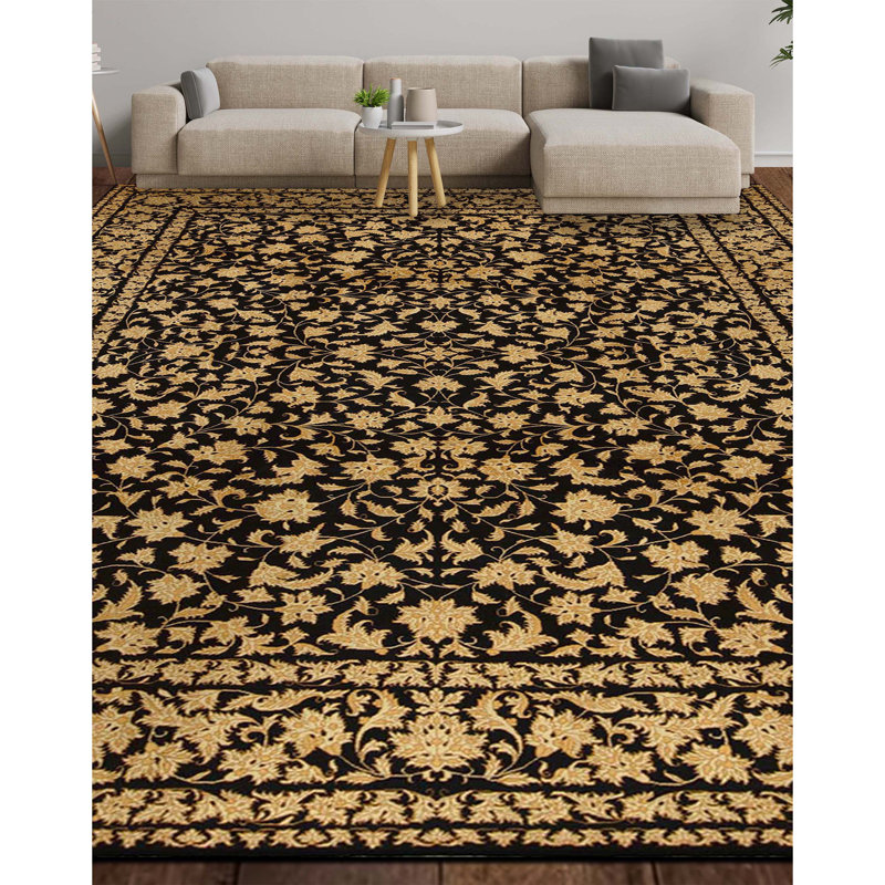 Tapis noir noué à la main de haute qualité