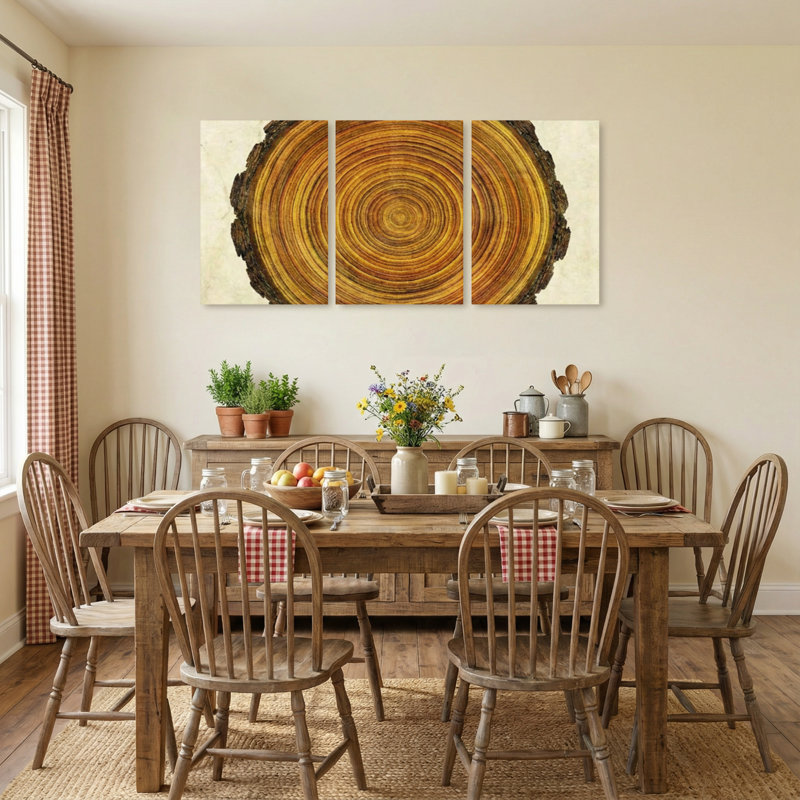 Plantes et fleurs, ensemble d'anneaux d'arbre en bois sur toile, ensemble de 3 impressions sur toile, H 30 po x l 60 po