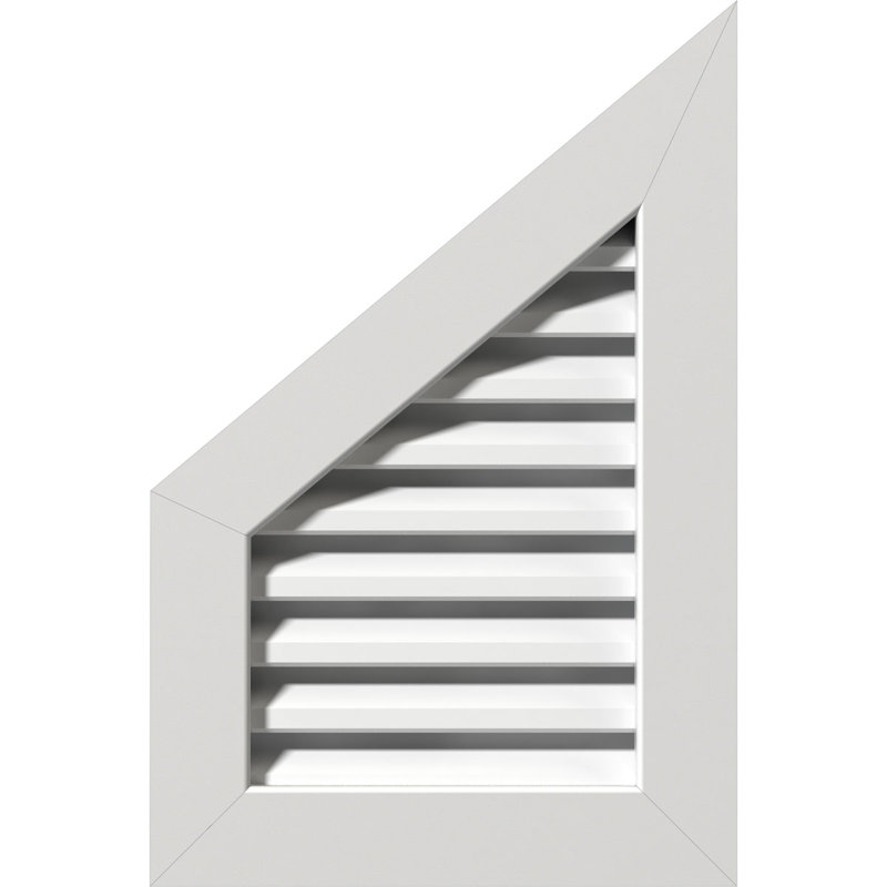 Half Peaked Top Left Functional Gable Vent with 1" x 4" Flat Trim Frame, 25" H x 21" W x 3" D, 11/12 Pitch