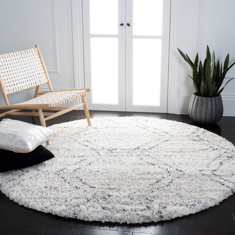 Tapis de couleur unie à poils longs Alessandrino 800 Performance, Rond 5 pi 3 po