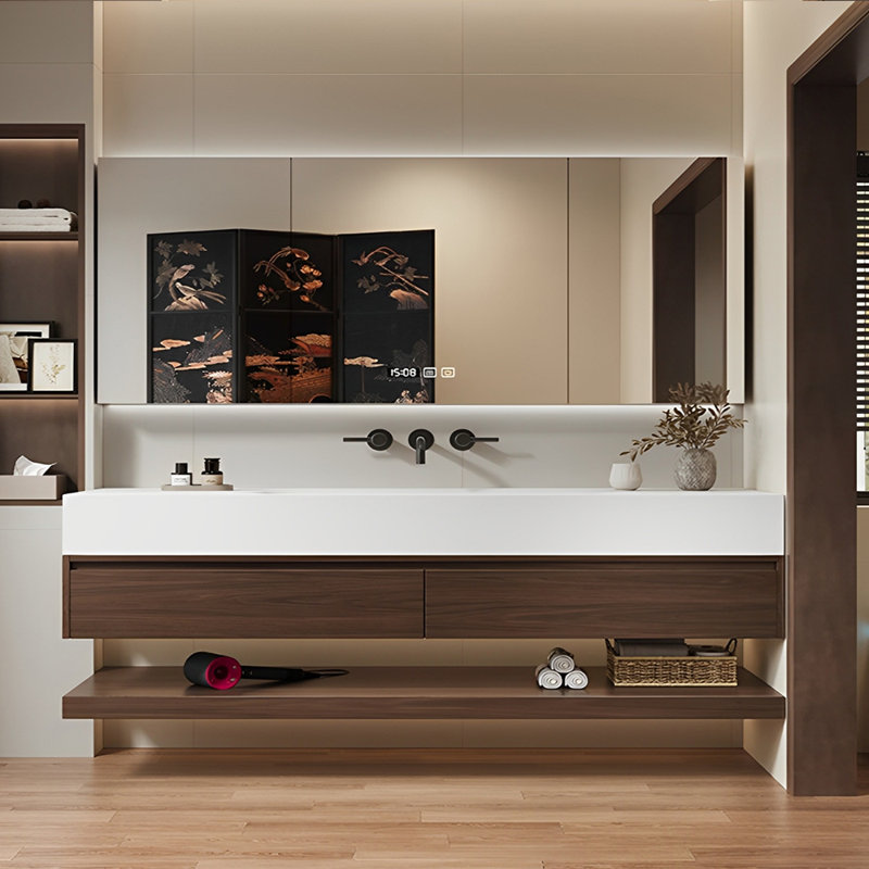 Armoire de salle de bain rétro, H 18,9 po x l 66,93 po x P 19,69 po, Brun