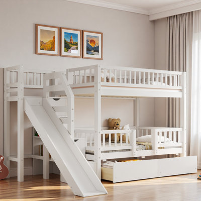 Bunk Bed With Storage Staircase, Slide And 2 Drawers