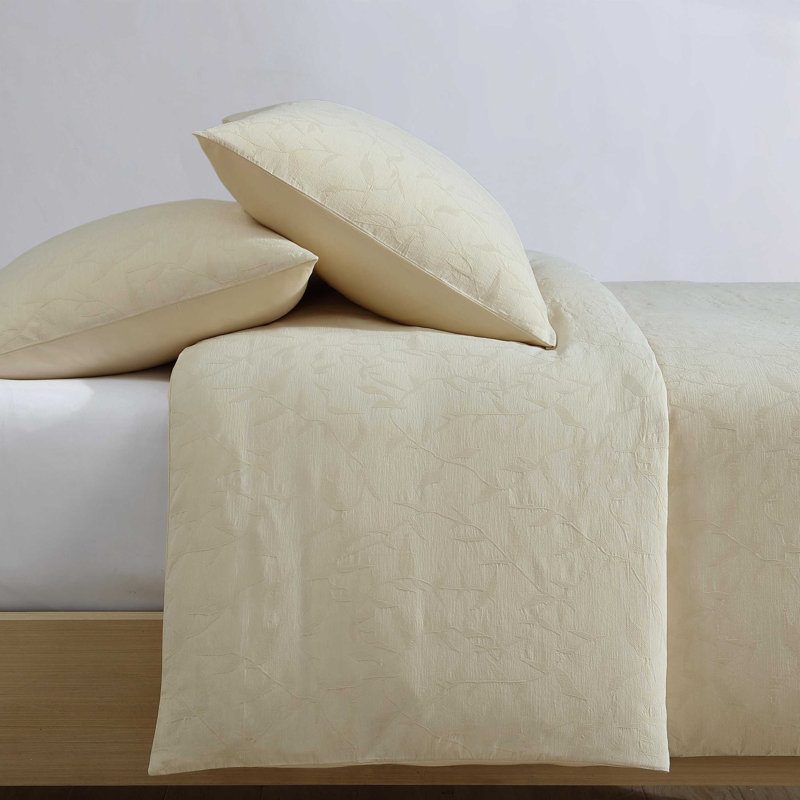 Calvin Klein Textural Rib Cotton Duvet Cover Set, Beige Floral, King Duvet Cover + 2 King Shams