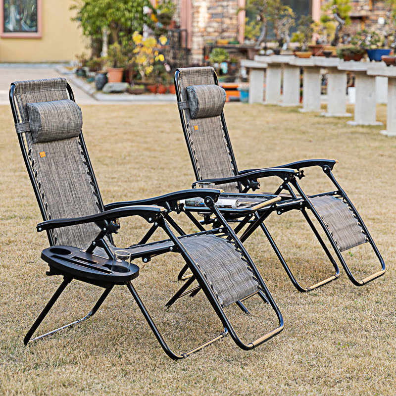 Folding Reclining Chair Zero Gravity Chair Set With Side Table