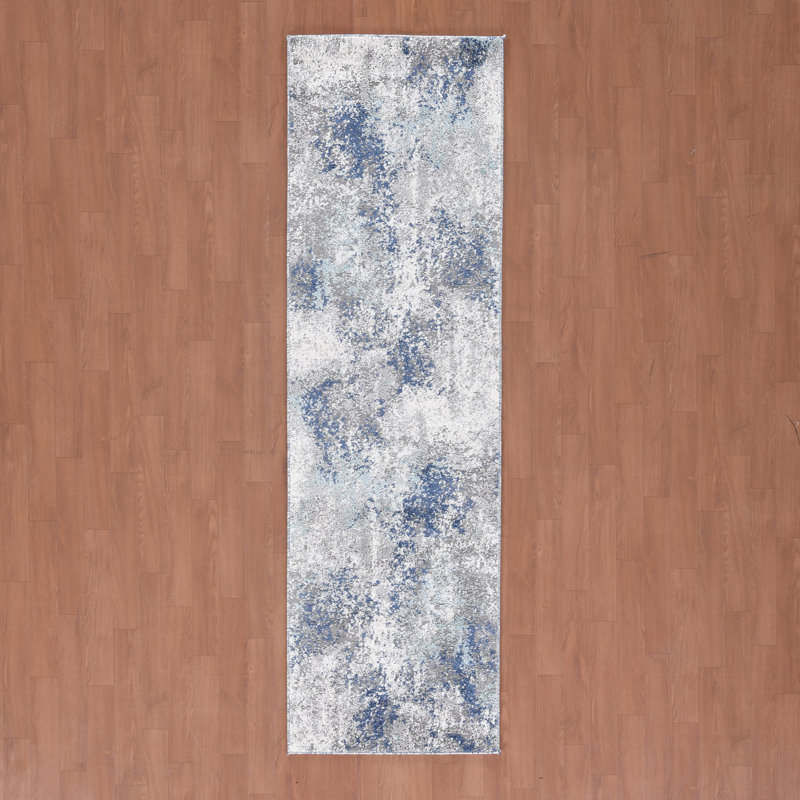 Tapis bleu / gris Metis, Tapis de couloir 2 pi 6 po x 8 pi