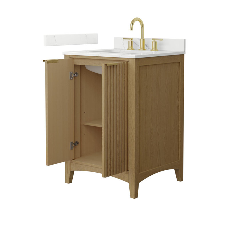 Palmilla 48" Freestanding Single Bathroom Vanity with Cultured Marble Top, Beige / Brushed Gold, 24", Giotto Quartz