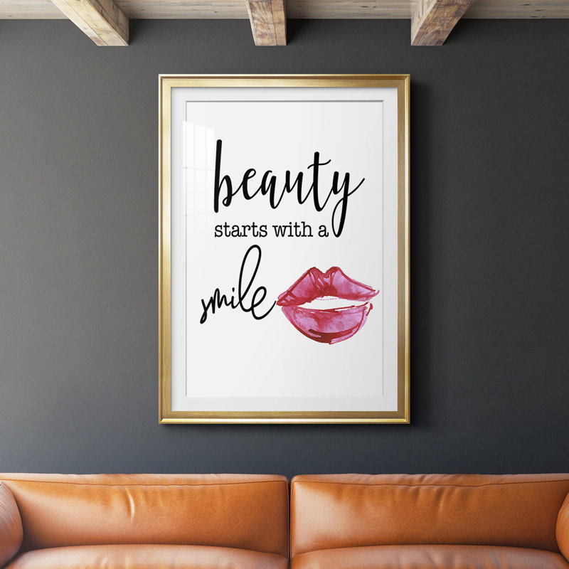 La beauté commence par un sourire, reproduction encadrée de qualité supérieure - prête à être accrochée, Or