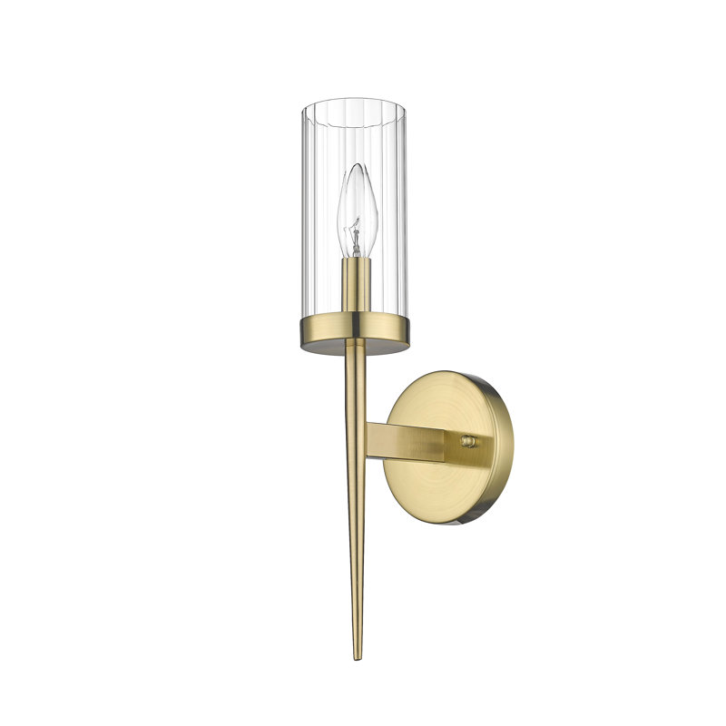 Modern 1 Light Glass Shade Wall Sconce, 15.75" H x 4.72" W x 5.9" D, Gold