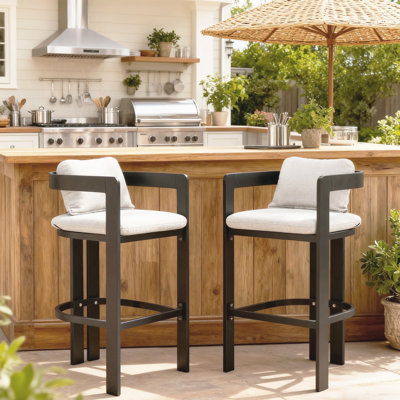 Tabouret de bar d'extérieur en aluminium, chaise de bar, structure noire avec coussin gris, ensemble de 2