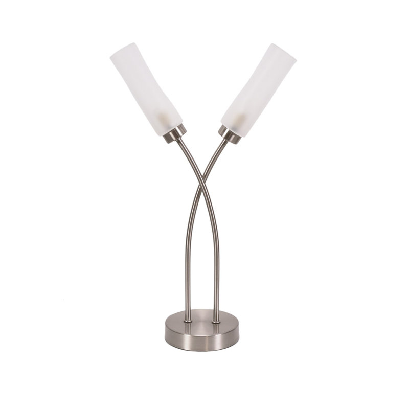 Aaniyah 2 Way Curved Cross Over Reed Shaded Table Lamp, Brushed Chrome, No