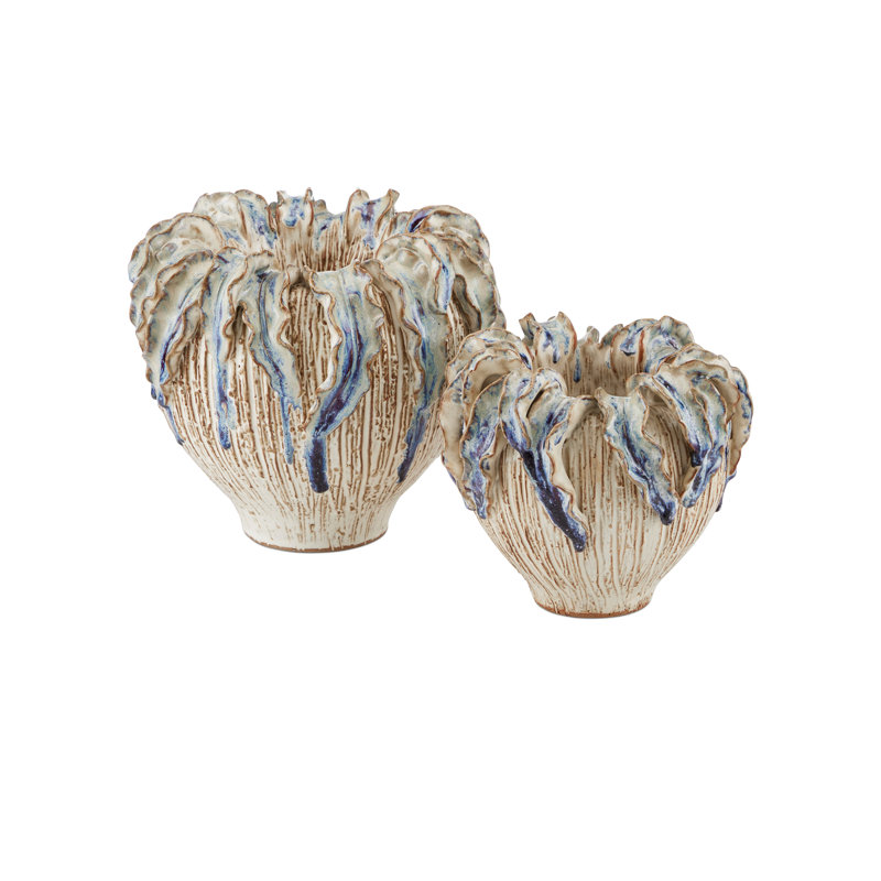 Tropical Crown Handmade Ceramic / Porcelain Table Vase, 8" H x 8.75" W x 8.75" D