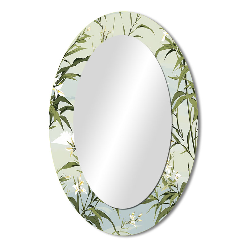 Motif de miroir tropical tropical en bambou - miroir ovale vert, H 36 po x l 24 po