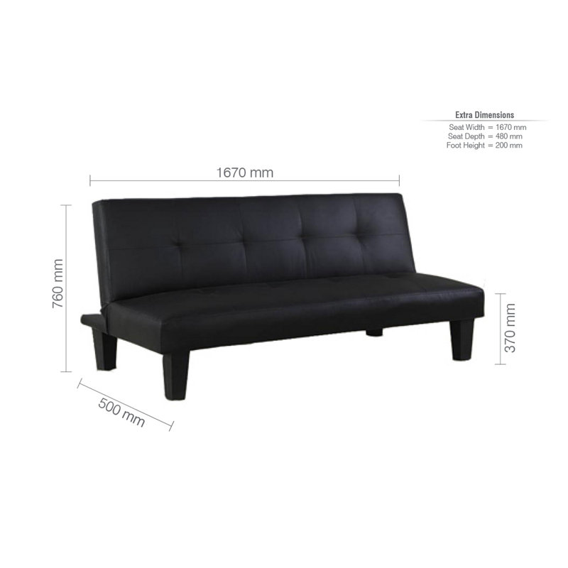 Farlow 3 Seater Clic Clac Sofa Bed, Black