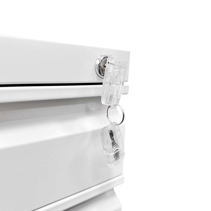 Lockable 3 Drawer File Cabinet For Home Office, White. Fully Assembled Metal Structure. Accommodates Letters/Legal/A4. Secure Document Holder. Drawers Include A Removable Pencil Tray. Easy Movement