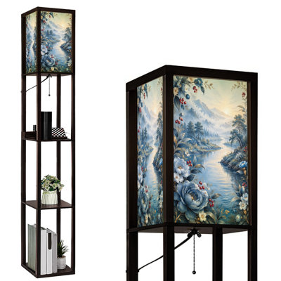 Lampe sur pied DEL à intensité variable, motif floral hivernal avec feuilles d'érable rouge vif, structure en MDF, télécommande, 3 couleurs d'éclairage, idéal pour le salon ou la chambre.