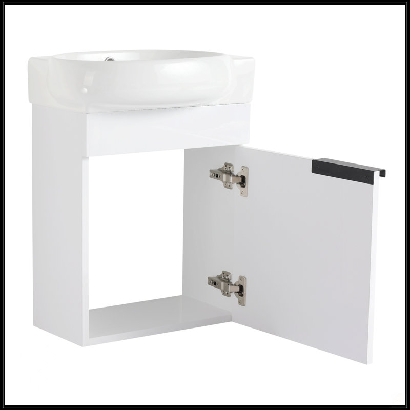 Meuble-lavabo à fermeture en douceur avec lavabo, Blanc brillant