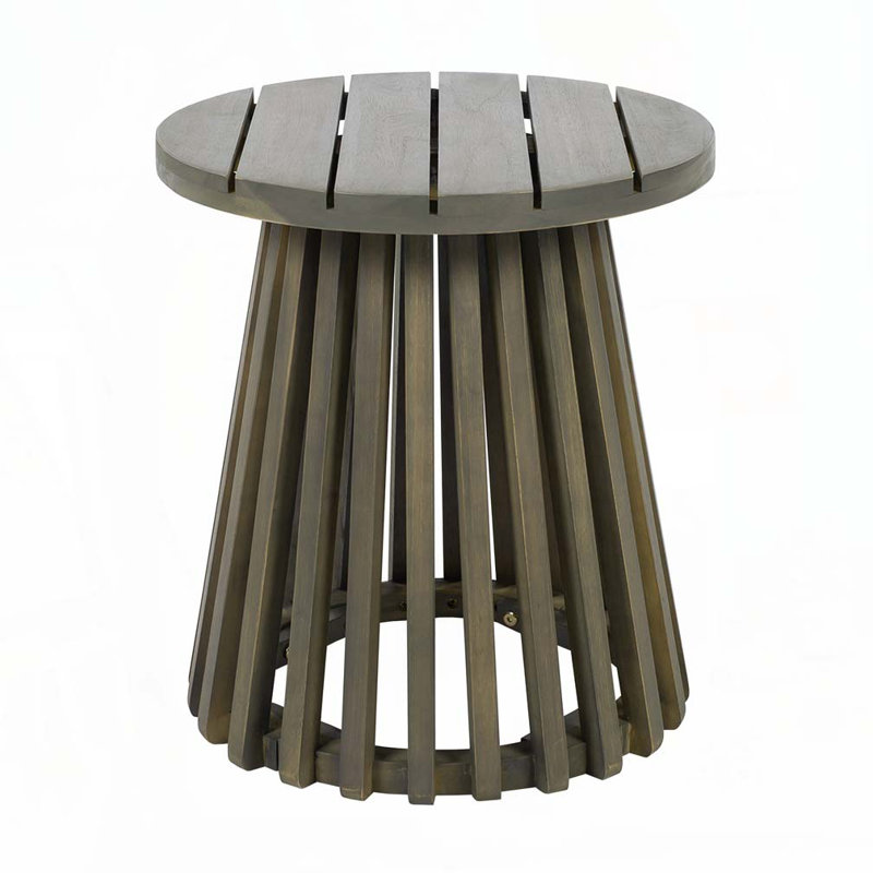 Corianna Round Acacia Wood Side Table With Slatted Base, Gray