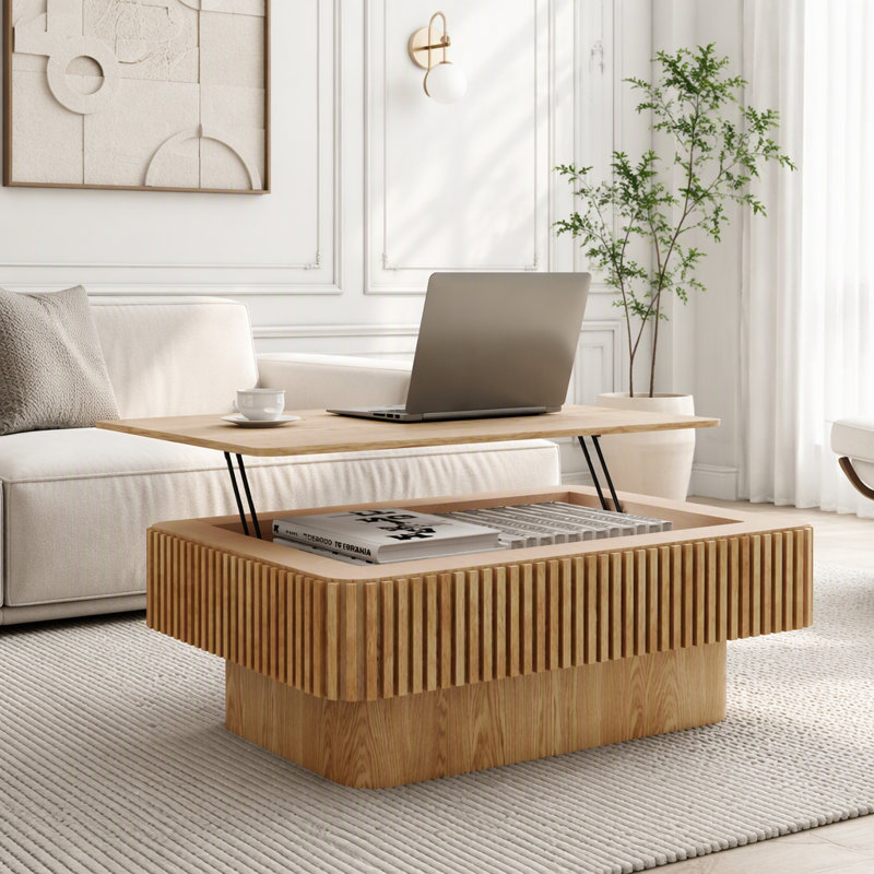Table basse carrée avec rangement secret, 46,2 lb, Bois naturel