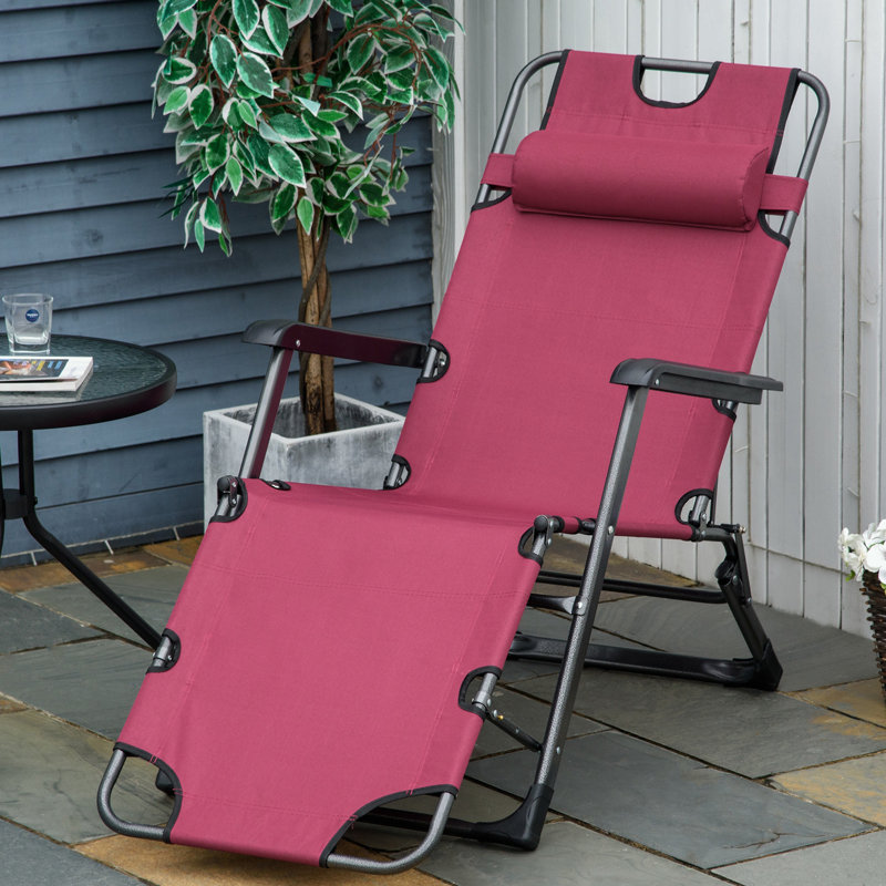 Chaise longue pliante avec coussin et poche, Rouge