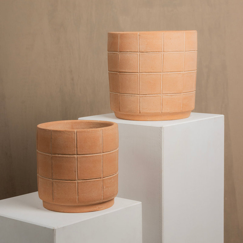 Grid Terracotta Planter Small, 8" H X 8" W X 8" D