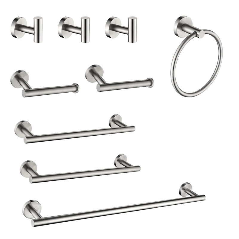 9 Piece Wall Mounted Bathroom Towel Rack - Stainless Steel In Brushed Nickel Stylish, Scratch-, Effortless Fit Mount Sleek Design, , Simple To Install