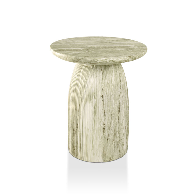 Fulcher Natural Stone 17" W Pedestal End Table with Travertine Effect, Green Travertine