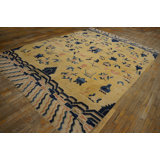 Antique Ningxia Chinese Allover Floral Yellow 1890s Rug
