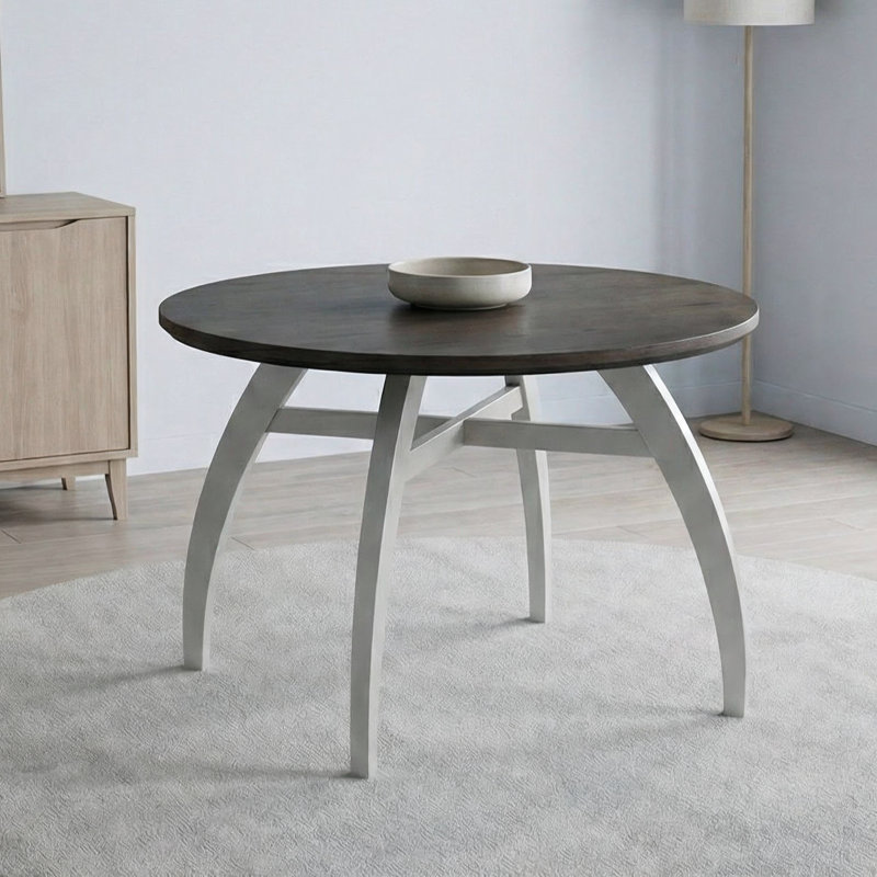Table de salle à manger ronde 41,7 po avec structure en bois massif Badgery
