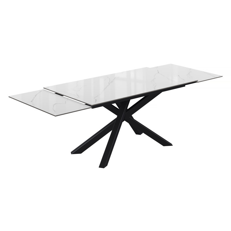 Baudoin Extendable Metal Base Dining Table, White