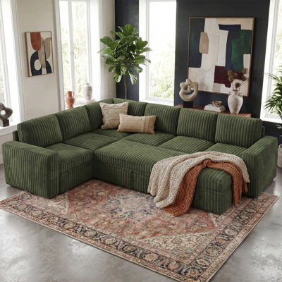 Hoelscher U Shaped Sleeper Corner Sectional Pull Out Sofa Bed With Storage Space