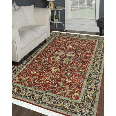 Tapis héritage fait à la main - rouille - bleu marine, 6 pi 1 po x 10 pi 0 po
