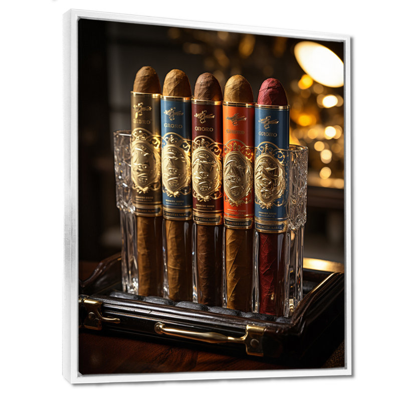 «Laella Cuban Cigars Golden I», art mural paysage de Cuba, 40" H x 30" W, Cadre flottant blanc