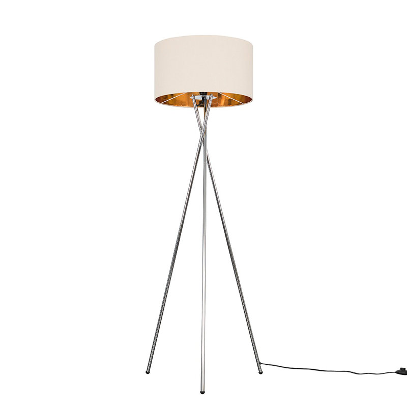Misner 155cm Camden Tripod Floor Lamp with Large Reni Shade, Yes, Polished Chrome , Beige & Gold