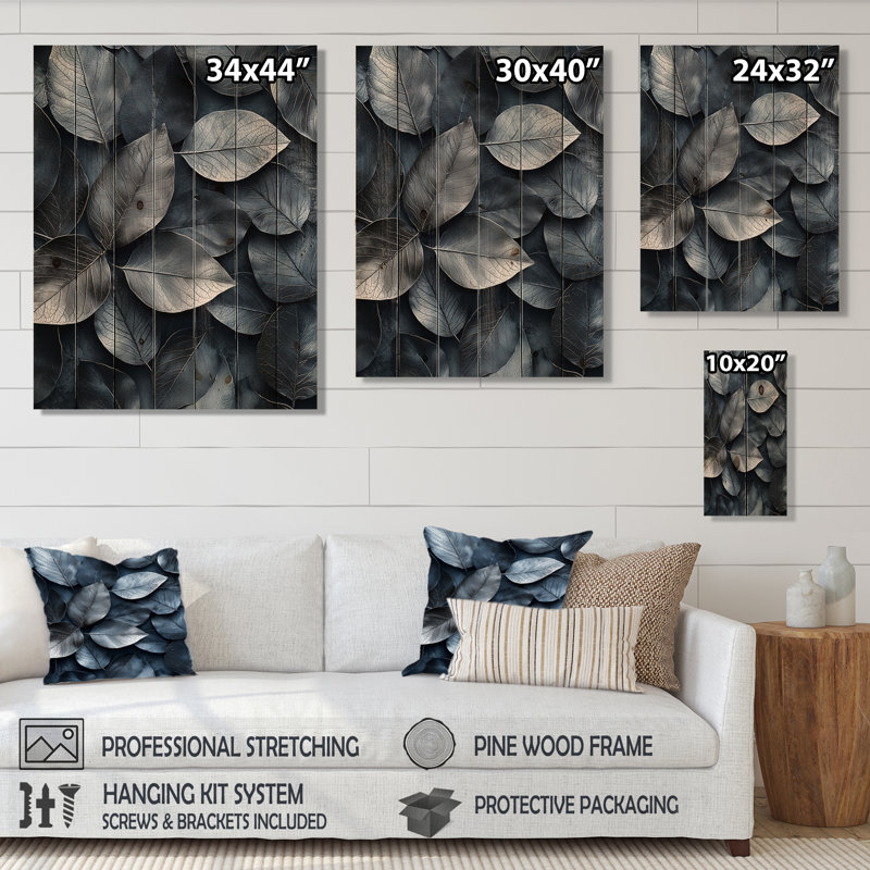 Étain, feuilles, art mural sur bois de pin naturel, H 40 po x l 30 po x P 0,78 po