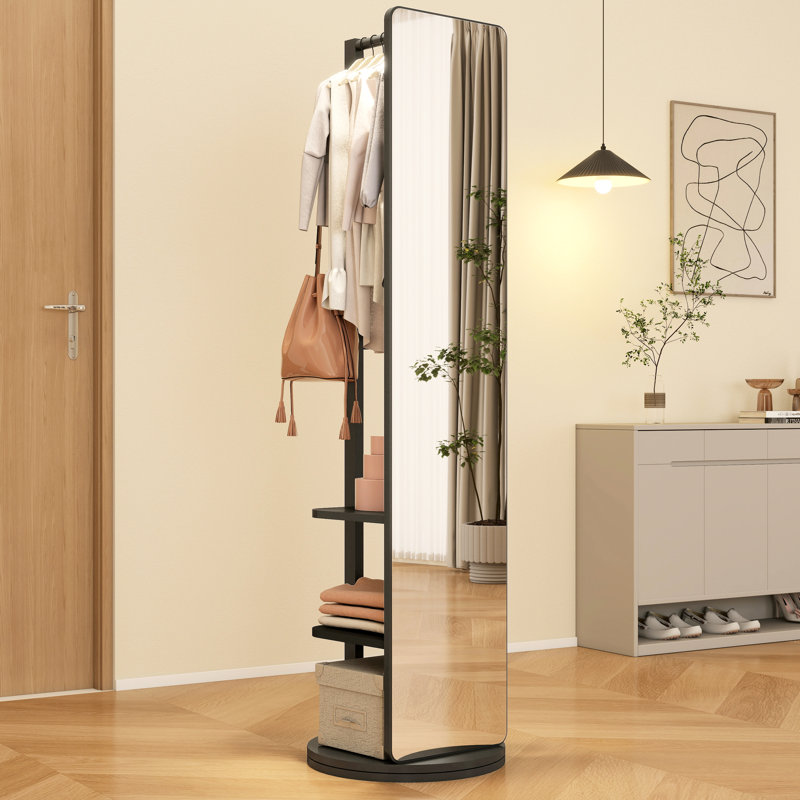 Miroir noir de 68,8 po x 19,6 po avec structure en bois massif et en caoutchouc et surface en verre pour la chambre à coucher