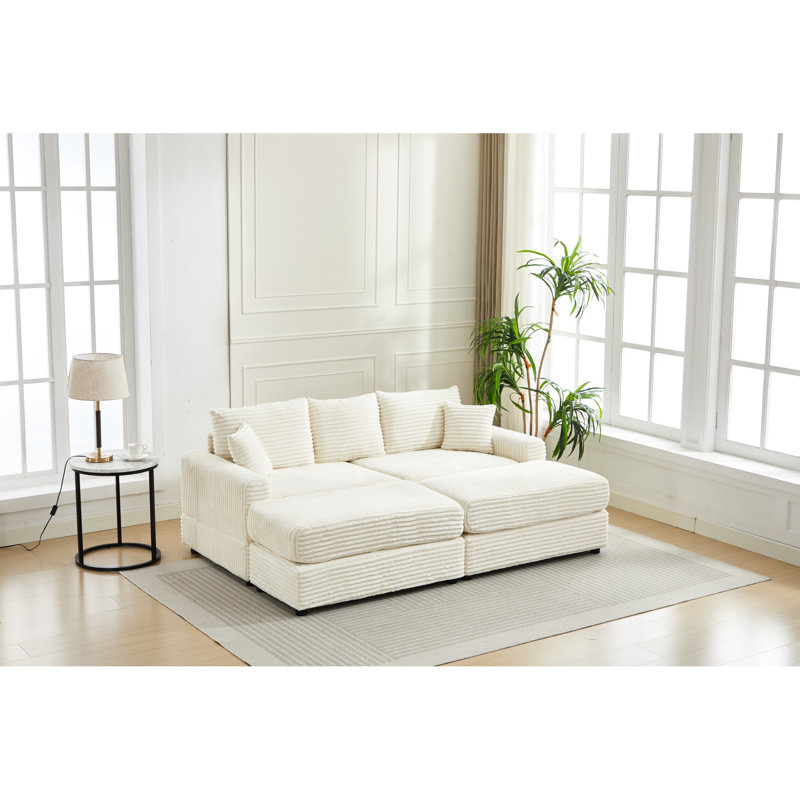 Housses de coussins beiges en velours côtelé avec 2 coussins, canapé modulaire moderne, 2 places, 210 x 142 x 78 cm, 2 robustes et chics, et assemblage rapide, durable