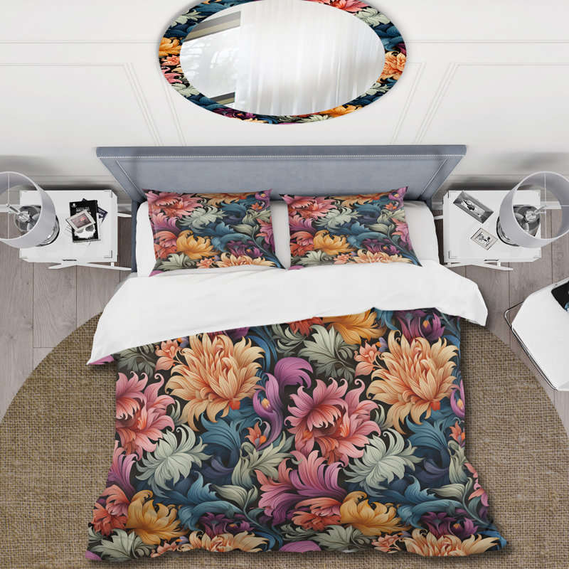 Ensemble de housse de couette Bouquet Brilliance Damask Medley - Damask, Housse de couette pour grand lit et 2 taies décor