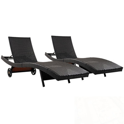 Ensemble de 2 chaises longues en osier de patio avec roulettes et table d'appoint