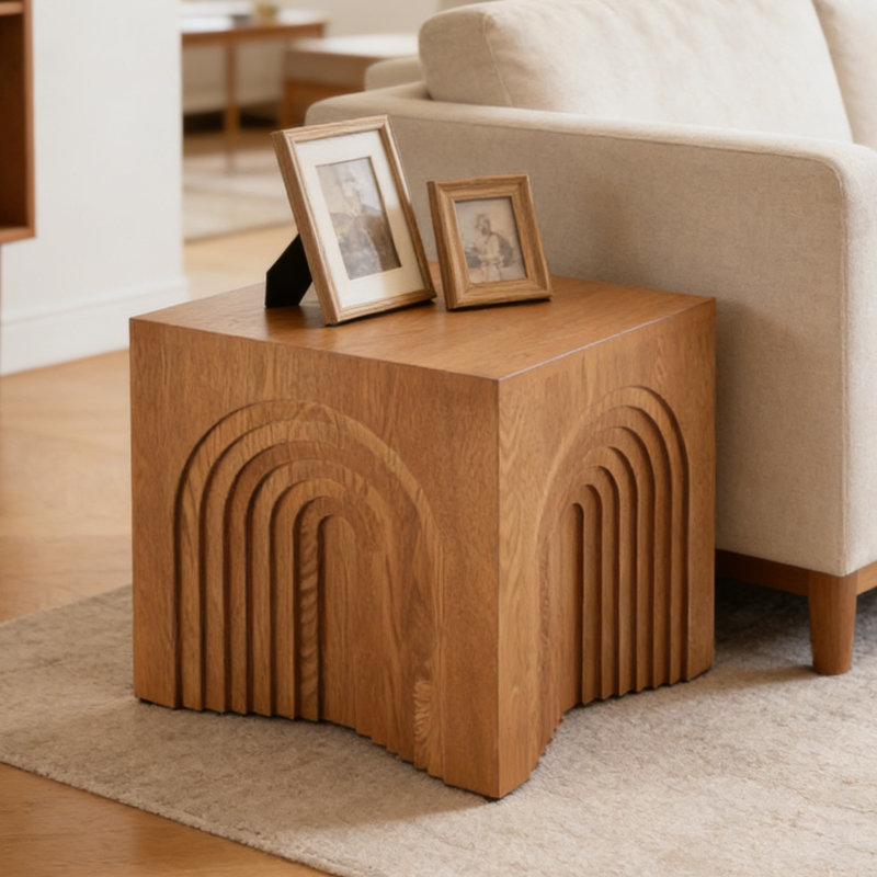 Table de bout avec canapé et table d'appoint pour petits espaces, Brun