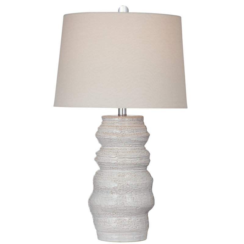 Lilloe Ceramic Table Lamp with Beige Linen Tapered Drum Shade, Modern