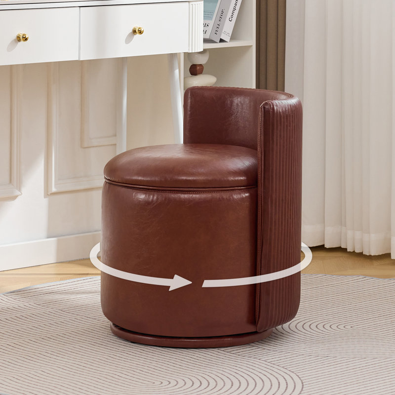 Fauteuil d'appoint pivotant à 360 degrés avec rangement, Similicuir brun, H 23 po x l 18,5 po x P 18,5 po