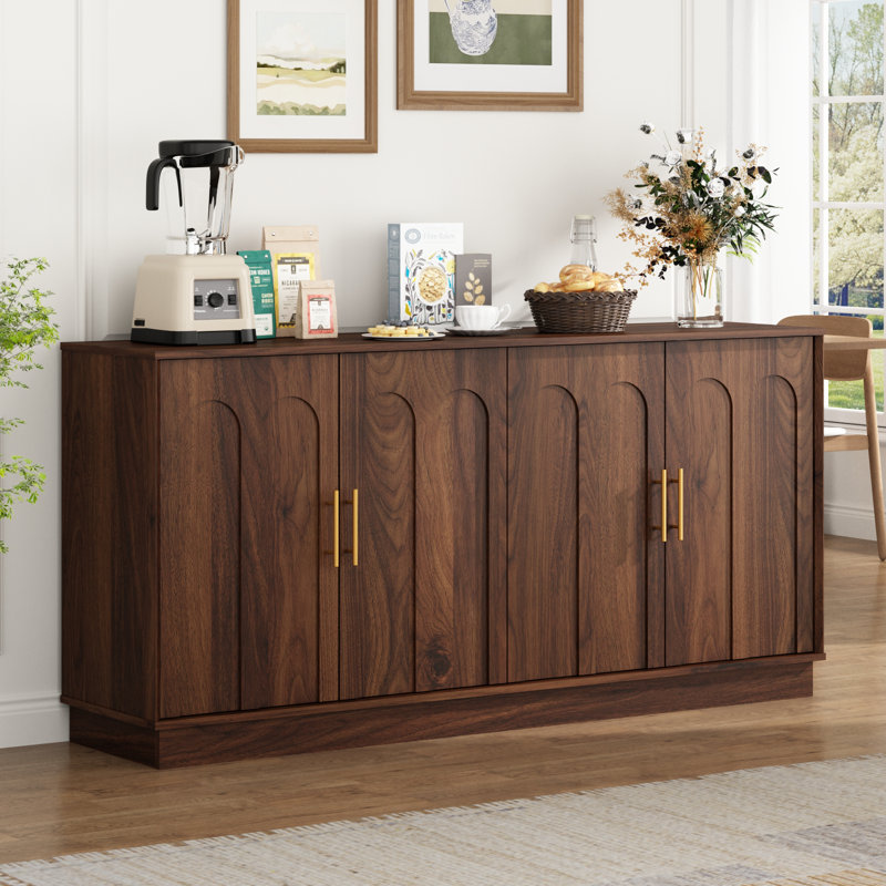 4 - Door Sideboard Buffet Cabinet With Adjustable Shelves & Arched Doors,  65'' Minimalist Credenza For Living Room Kitchen Dining Room