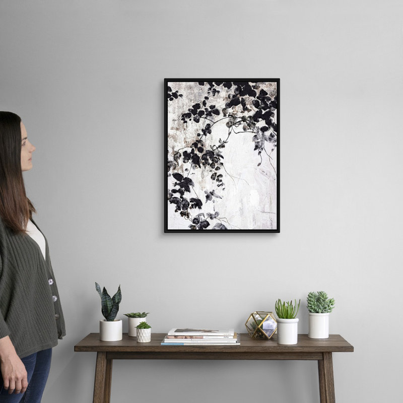 Feuilles noires - reproduction d'art, Toile avec cadre noir, H 26 po x l 20 po x P 1,75 po