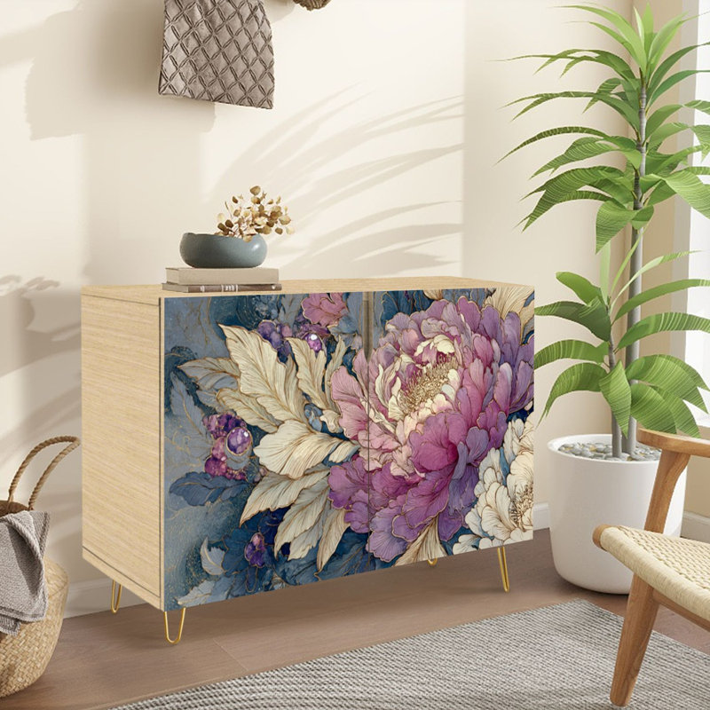 Buffet Buffet avec rangement Elegant Cosmic Garden Artwork Celestial avec 2 portes pour le salon et la cuisine