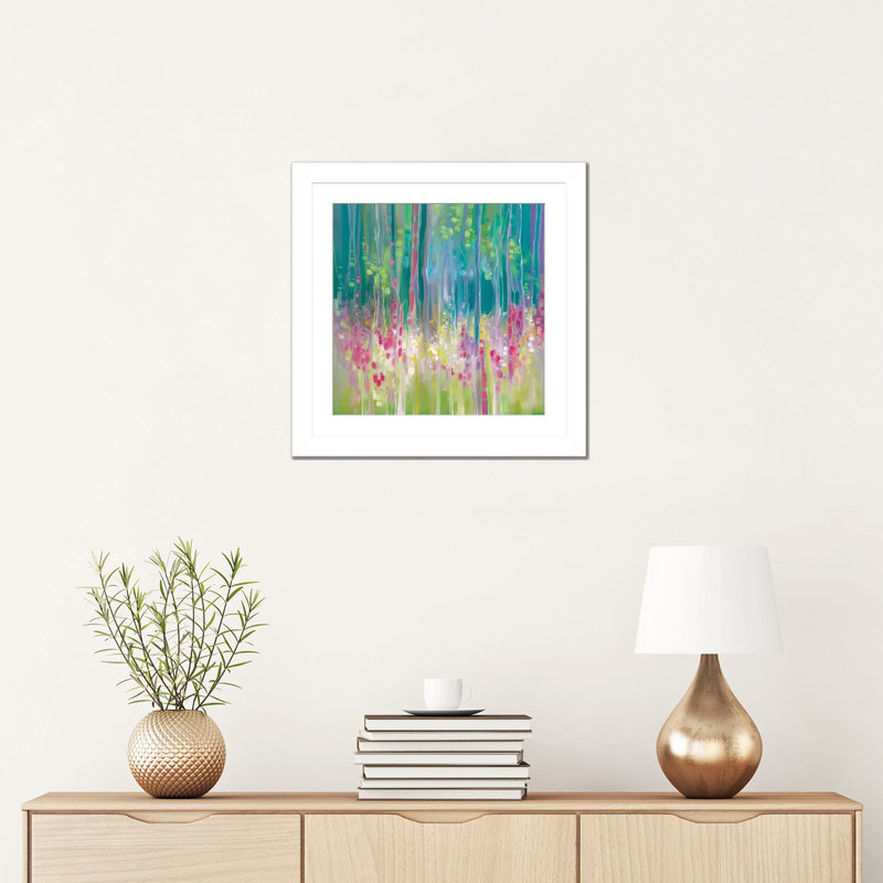 Abstract Summer - Wall Art Print - Framed Fine Art Paper, 16" H x 16" W, Open Corner Framed Paper with Mat, White