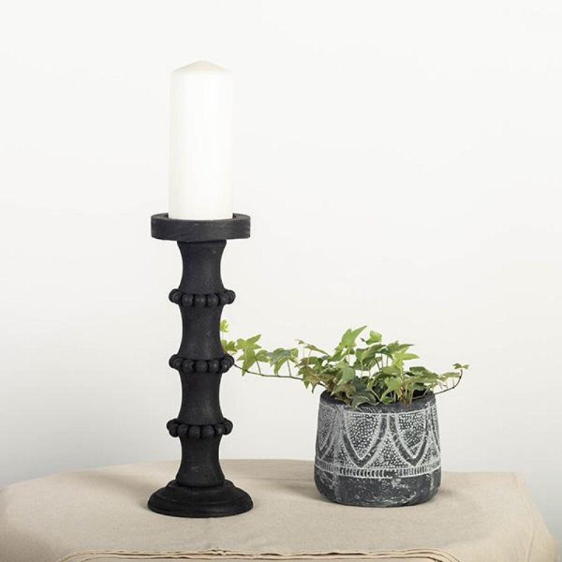Pilier de table en bois avec bougie incluse, Noir, H 14,25 po x l 5,25 po x P 5,25 po