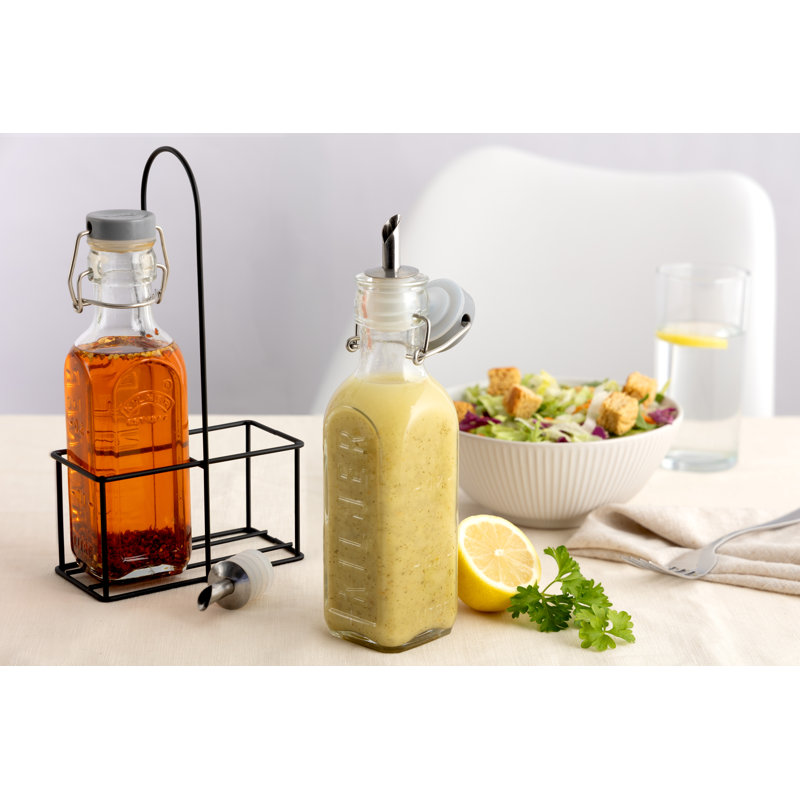 Set of 2 Oil Bottles & Metal Rack 0.3 Litre