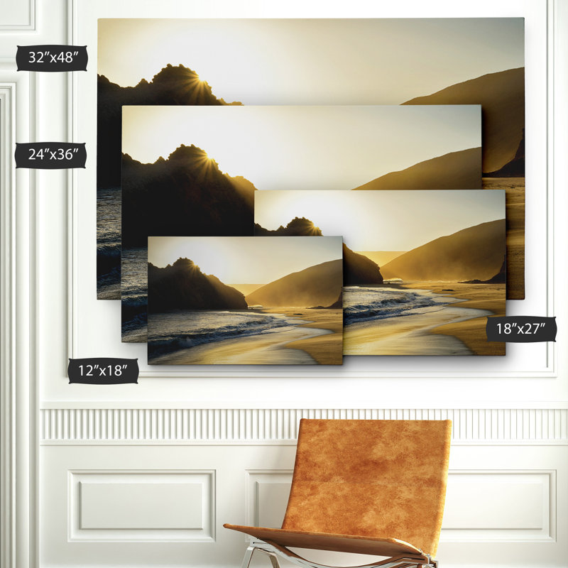 Coucher de soleil à Big Sur - reproduction d'art sur toile, H 12 po x l 18 po x P 1,5 po