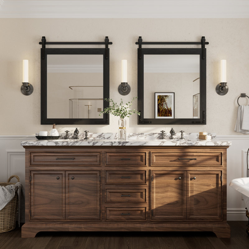 Miroir mural Amara Rustic Farmhouse, Noir, 36 po x 30 po; Verticale